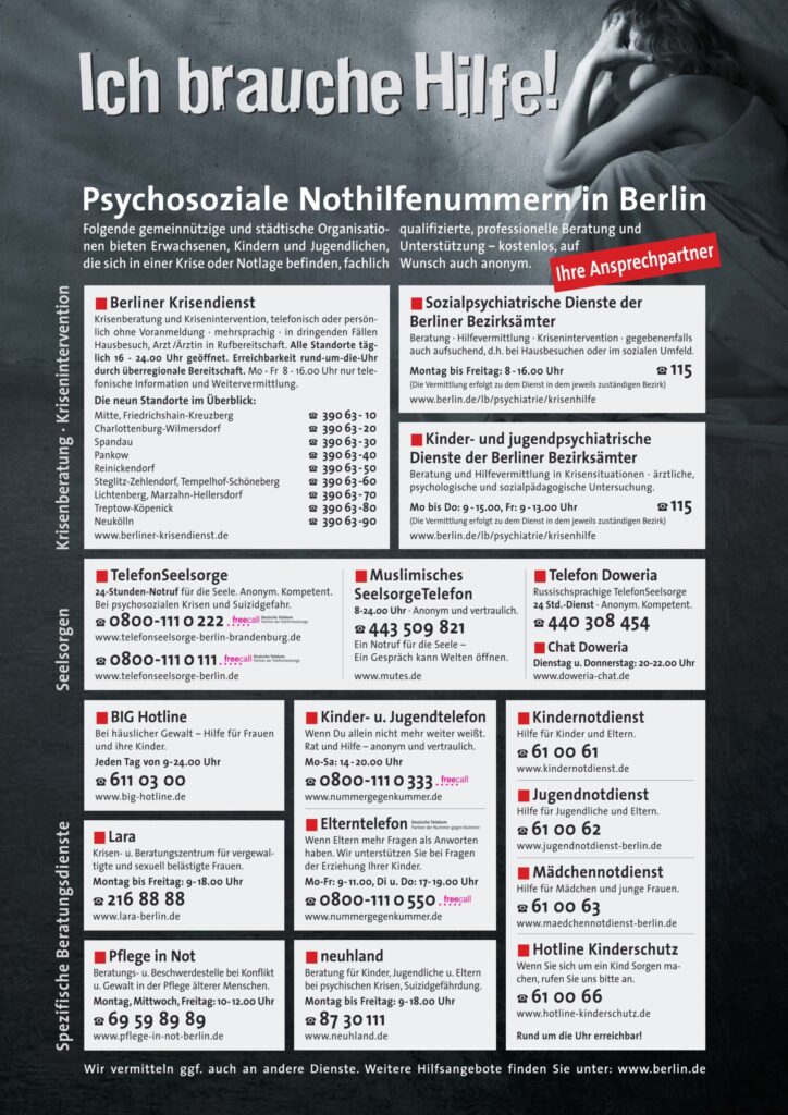 Psychosoziale Notfallnummern Berlin 2025