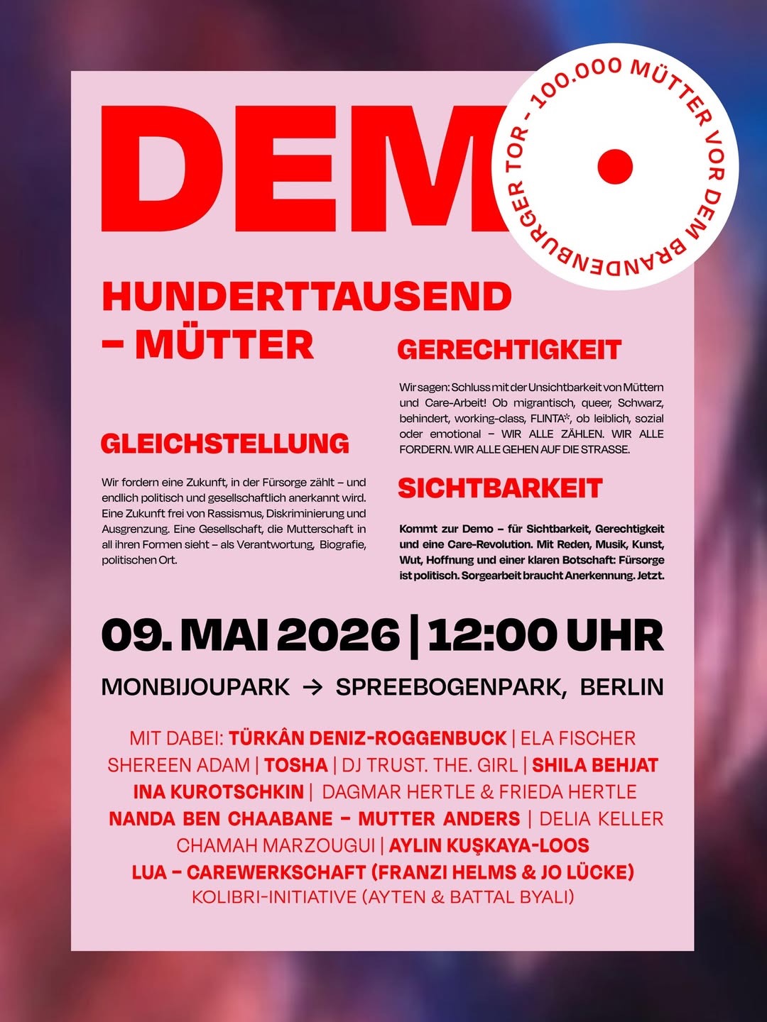 Demo 9 Mai 2026 1 Demonstration Hunderttausend Mütter, 9. Mai 2026, 12 Uhr
