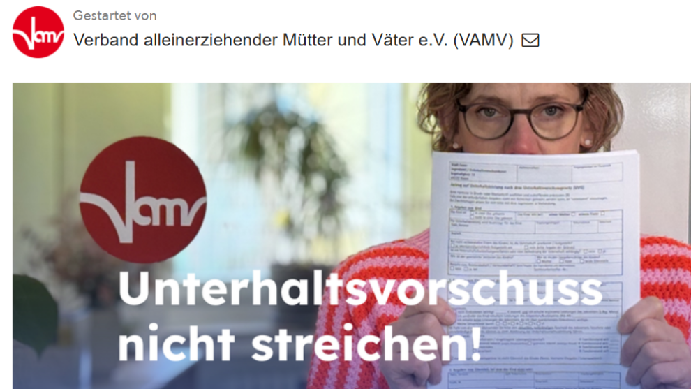 Petition: Unterhaltsvorschuss nicht streichen!